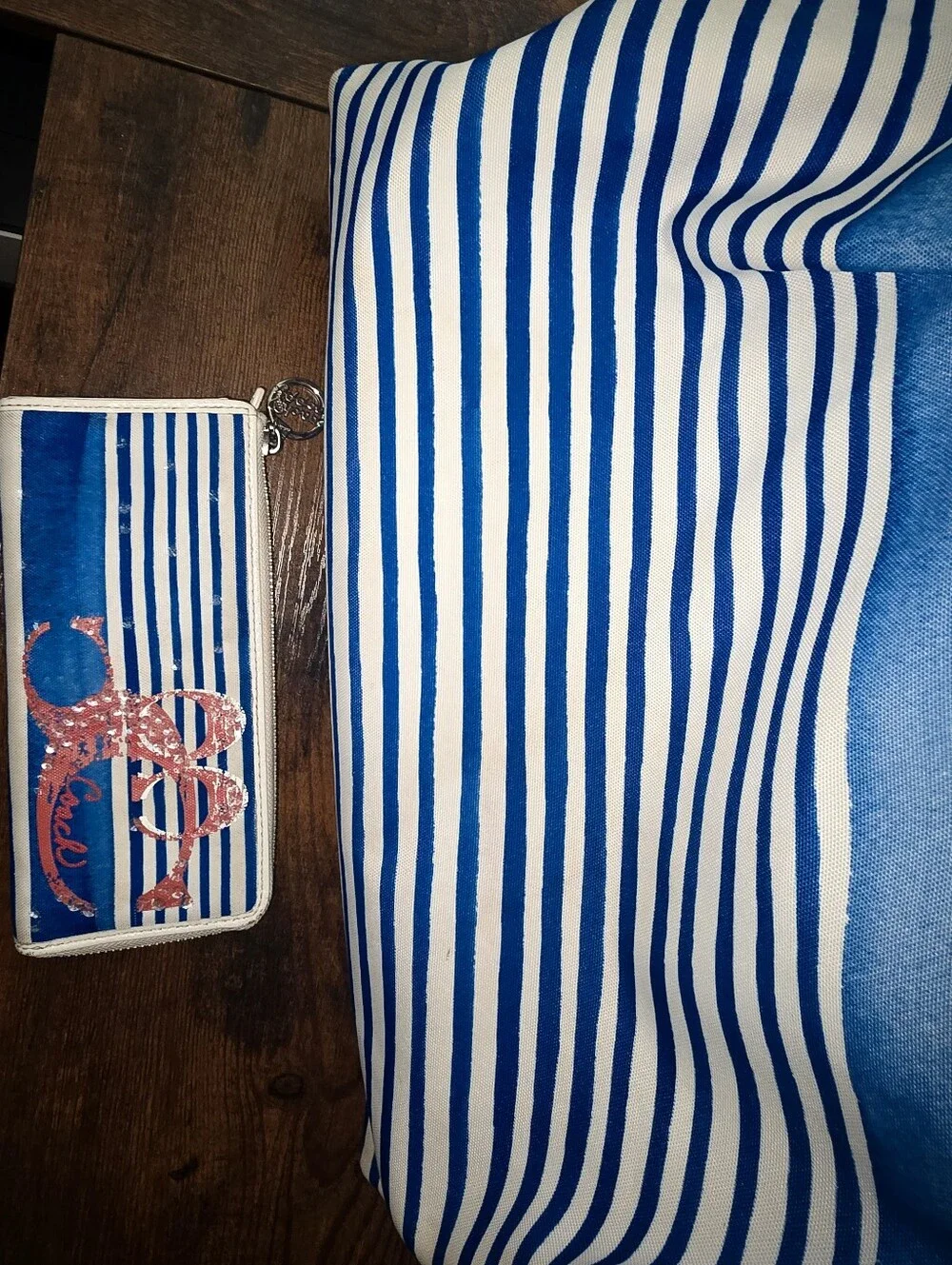 Coach Poppy Nautical Stripe Tote and Matching Wallet Set